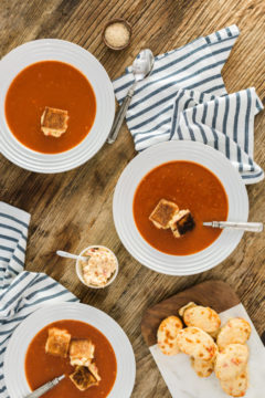 Roasted Tomato Soup with Grilled Pimento Cheese Bites