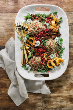 Roasted Squash & Quinoa Salad with Pomegranate Seeds, Candied Pecans & Herbed Goat Cheese