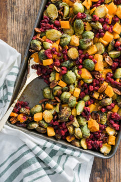 Sheet Pan Brussel Sprouts with Butternut Squash, Pecans & Cranberries
